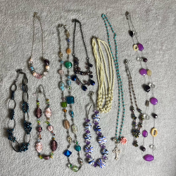 None Jewelry - Women’s Multi-Color Beaded Necklace Set — Purple, Turquoise, Cream, Gold Accents